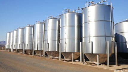 Against the horizon, these steel tanks create a striking silhouette.