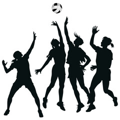 set of volleyball players silhouettes , volleyball players silhouettes , group of volleyball players silhouettes , volleyball silhouettes .