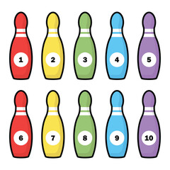 colorful numbered bowling pins isolated white background vector illustration