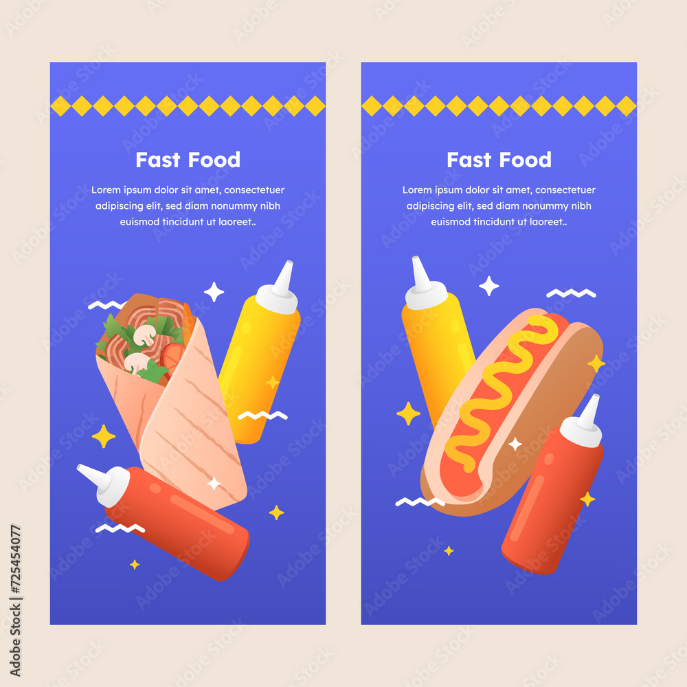 Wall mural fast food restaurant cartoon banner set