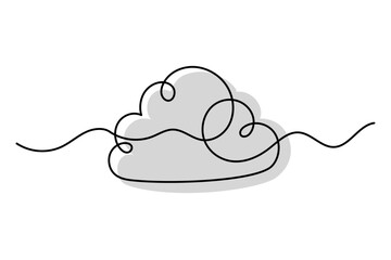 Continuous line drawing of cloud. Cloud linear icon. One line drawing background. Cloud continuous line icon. Vector illustration.