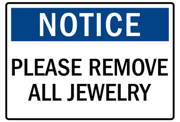 Food preparation sign please remove all jewelry