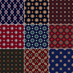 Geometric floral paisley mandala mosaic vintage vector seamless pattern collection for necktie kerchief fabric - 725455600
