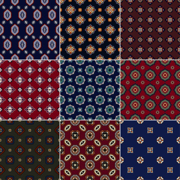 Geometric floral paisley mandala mosaic vintage vector seamless pattern collection for necktie kerchief fabric