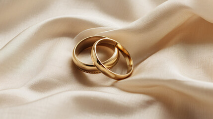 Beautiful rings on beige fabric background