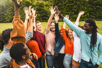 Joyful Unity: Diverse Friends Celebrating Outdoors
