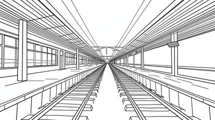 Continuous line drawing of railroad track line vector icon of a train station route with starting point and one line trail - Vector illustration. - Vector