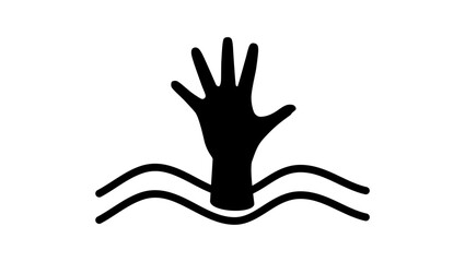 drowned man, hand from water,  black isolated silhouette