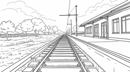 Continuous line drawing of railroad track line vector icon of a train station route with starting point and one line trail - Vector illustration. - Vector