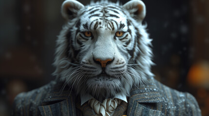 The white tiger in a Suit full body. smart and handsome and look solemn. background in the office room.