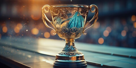 Magnificent winner cup in the stadium, theme of victory, competition. Generative AI