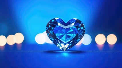 Fototapeta premium Blue heart shaped diamond on blue abstract bokeh background. 3d render. The symbol of love is Valentine's Day. Copyspace