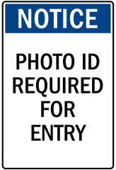 Visitor security sign photo id required for entry