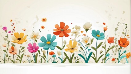 floral backdrop decorated with gorgeous multicolored blooming flowers and leaves border