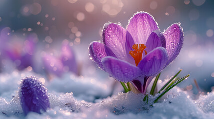 Winter flower blooming in snow.