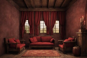 Ancient medieval home interior living room
