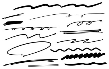 手書きペンのライン装飾　ブラシ　蛍光ペン　アンダーライン　黒 - obrazy, fototapety, plakaty