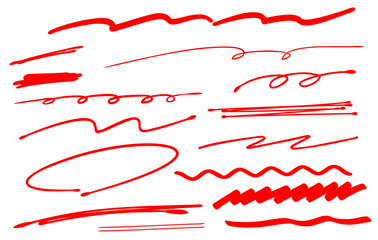手書きペンのライン装飾　赤ペン　ブラシ　蛍光ペン　アンダーライン - obrazy, fototapety, plakaty