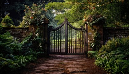 Fototapeta premium Stone Path Leading to Garden Gate