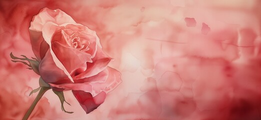 pink rose on pink watercolour background. 