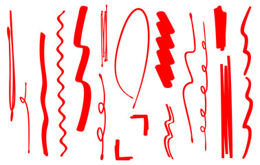 手書きペンのライン装飾　縦　赤ペン　ブラシ　蛍光ペン　アンダーライン
