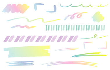 手書きペンのライン装飾　ブラシ　蛍光ペン　アンダーライン　水彩風カラフル