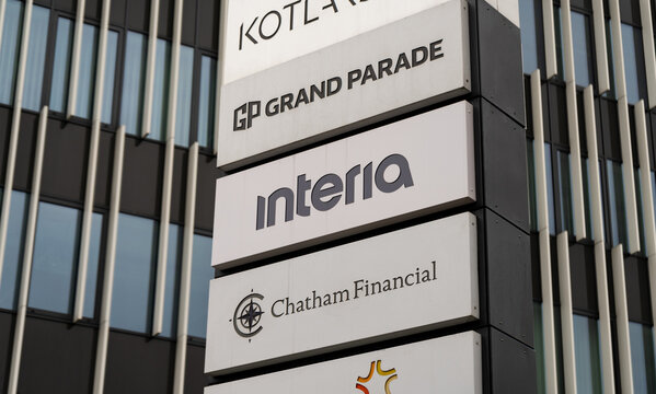 Interia Group logo sign outside Kotlarska 11 office building, company headquarters in Kraków. Polish web portal, website with news, information, online services on January 28, 2024 in Krakow, Poland.