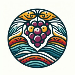Grapes Fusion: Colorful Graphic Design with Ethnic Elements on a White Canvas