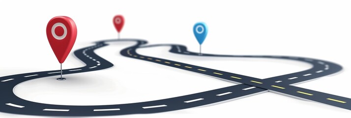 Road trip and Journey route. Winding Road on a white background with Pin Pointer. Vector EPS 10