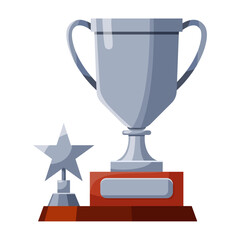 Winners cup, silver award for second place. Champions trophy, silver goblet. 2st prize reward icon. Shiny champions cup for championships. Symbol of victory in a sporting event, competition.