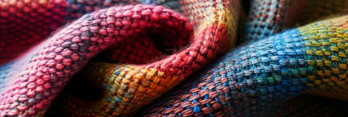 colourful thick woven woollen fabric background. 