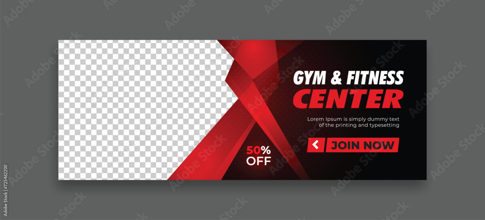 Wall mural fitness training facebook cover editable template web banner ads design vector with creative eye catching highlight shapes