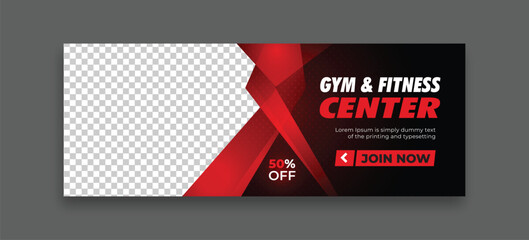 fitness training facebook cover editable template web banner ads design vector with creative eye catching highlight shapes