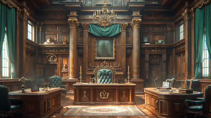 Obraz premium Judge courtroom interior.