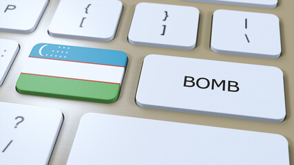 Uzbekistan National Flag and Text Bomb. 3D Illustration
