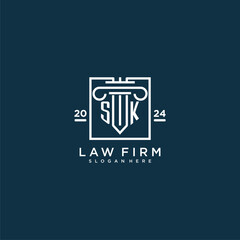 SK initial monogram logo for lawfirm with pillar design in creative square