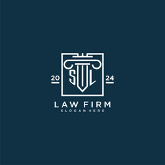 SL initial monogram logo for lawfirm with pillar design in creative square