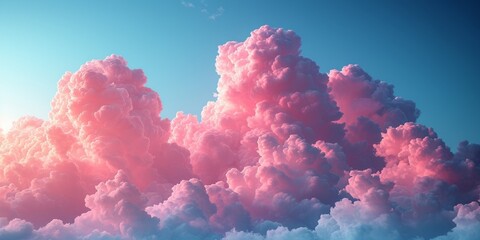 A pastel sky with fluffy clouds creates a dreamy and bright atmospheric background for a serene...