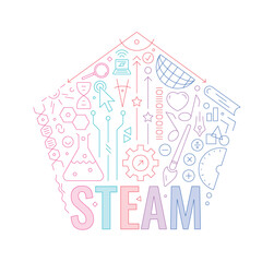 pentagon steam logo. steam on a white background. steam technical drawing