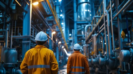 Fototapeta premium workers in an industrial plant for the production and processing of crude oil