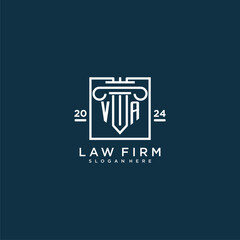 VA initial monogram logo for lawfirm with pillar design in creative square