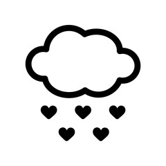 Sweet Cloud with Dropping Hearts. Cloud with Heart line icon. Lovely Baby Shower Card. Vector Pattern with Rain of Hearts on White Background. Baby Shower Party Invitation