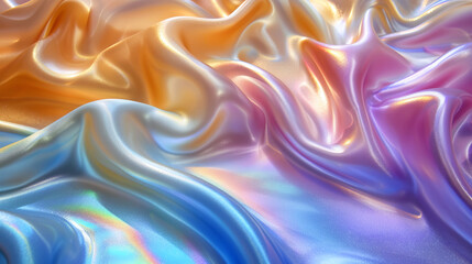 Obraz premium soft rainbow holographic flowing satin background with iridescent refracted colors