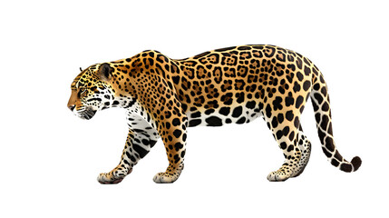 Majestic Leopard Walking Across White Background