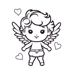 Cartoon simple vector cupid. Flat coloring book design on white background