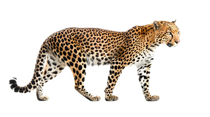 Large Cheetah Walking Across White Background