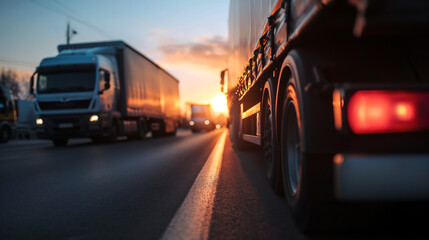 fleet of trucks on the highway logistics and transportation in the delivery and freight industry