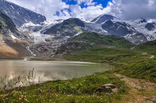 Steingletscher and alpine lake in summer, Switzerland