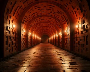 Futuristic underground tunnel with glowing lamps. 3D rendering.