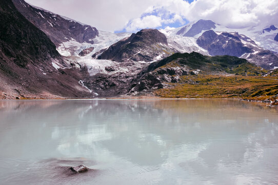 Stein Glacier reflections in an alpine lake, Susten Pass, Urner Alps, Bern, Switzerland